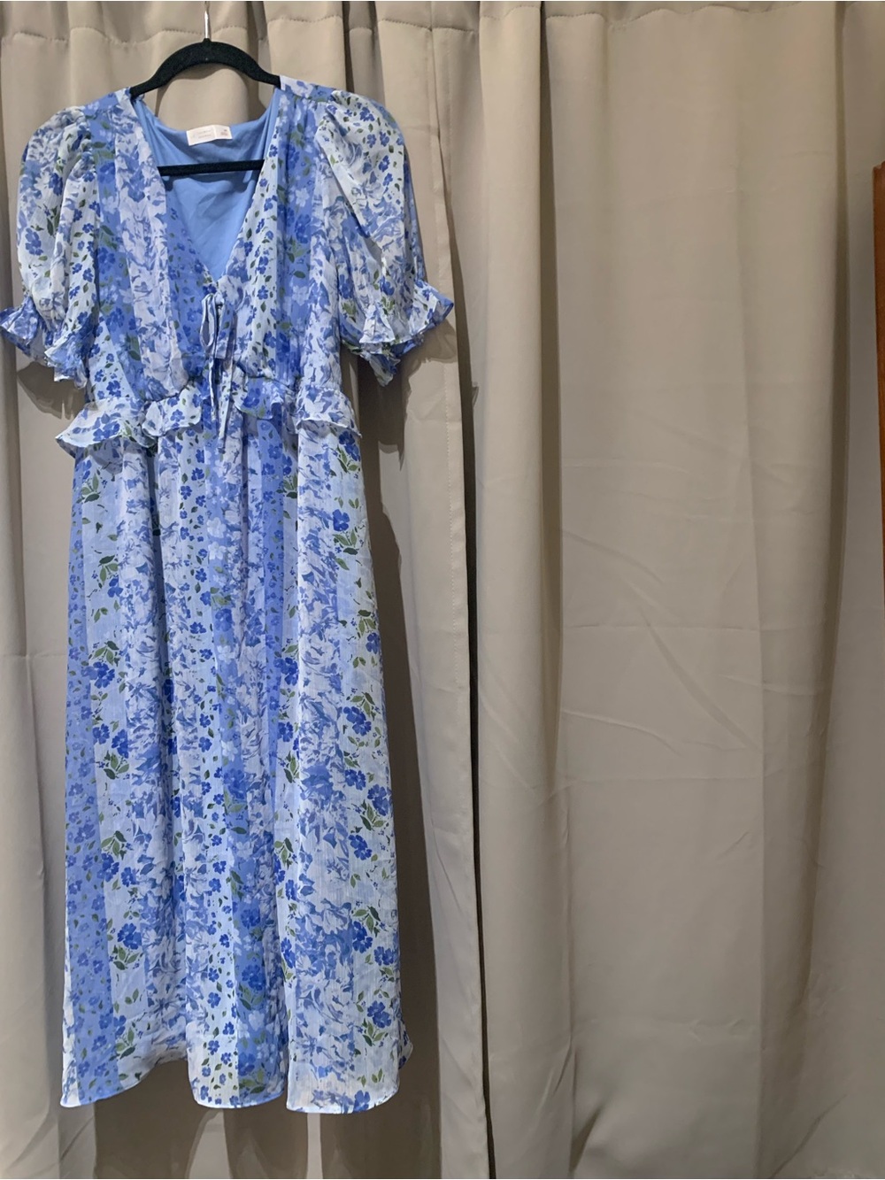 LC Lauren Conrad Light Blue Floral Tie-Front Midi Dress
